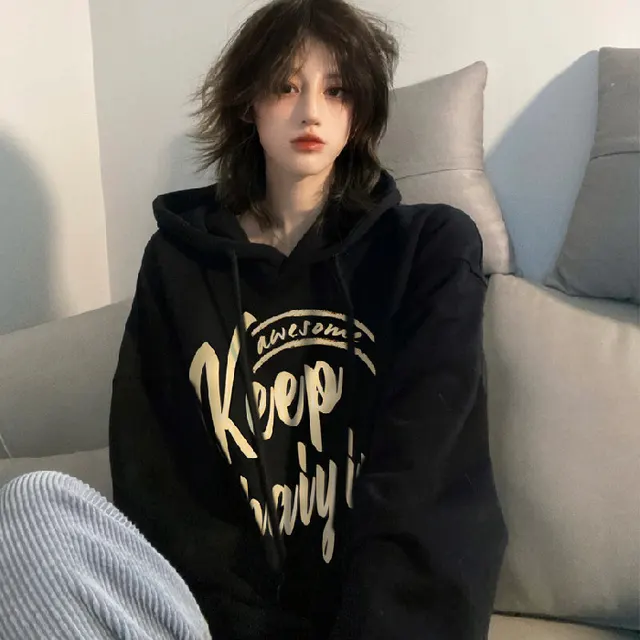 Sweater Women's Autumn And Winter Fleece lined Thicken Lazy Style Black Plus Velvet - Shop at LoveMi
