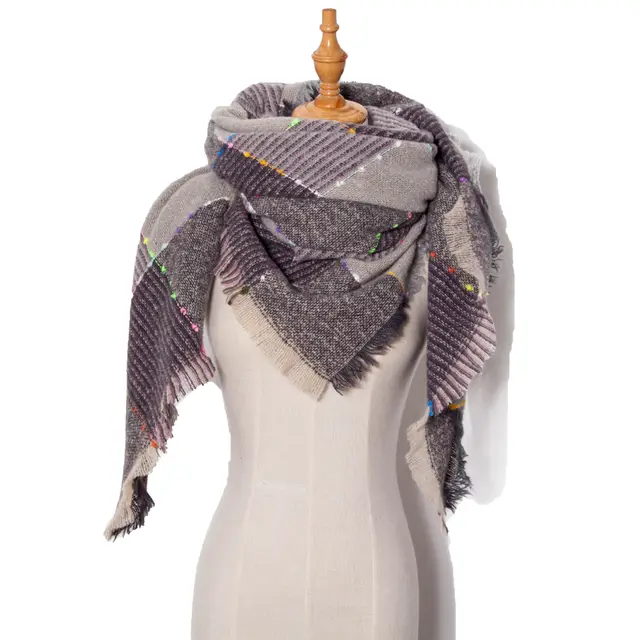 Autumn And Winter Ribbon Large Plaid Triangle Scarf Women's Shawl 08 Purple - Shop at LoveMi