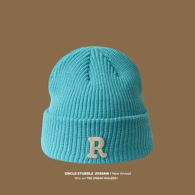 Winter Women's Good looking Round Face Korean Knitted Woolen Cap Sky Blue - Shop at LoveMi