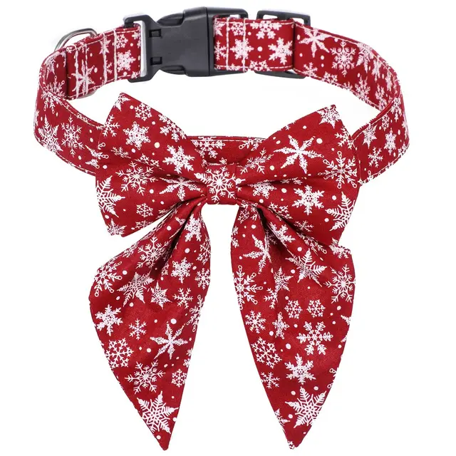 Christmas British Style Dog Collar Bow Tie Cotton Snowflake - Shop at LoveMi