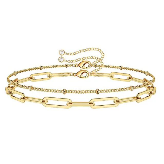 Round Beads Clip Simple Geometric Double layer Bracelet Gold - Shop at LoveMi