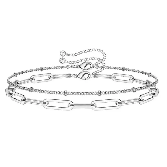 Round Beads Clip Simple Geometric Double layer Bracelet Silver - Shop at LoveMi