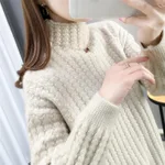 Fashionable Cable-knit Turtleneck Sweater For Women - Beige