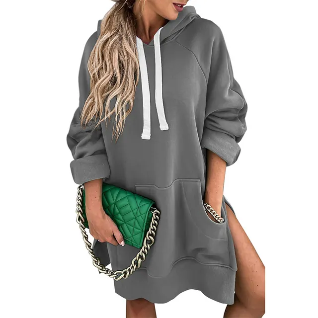 Solid Color Mid length Loose fitting Women's Sweater Gray - Shop at LoveMi