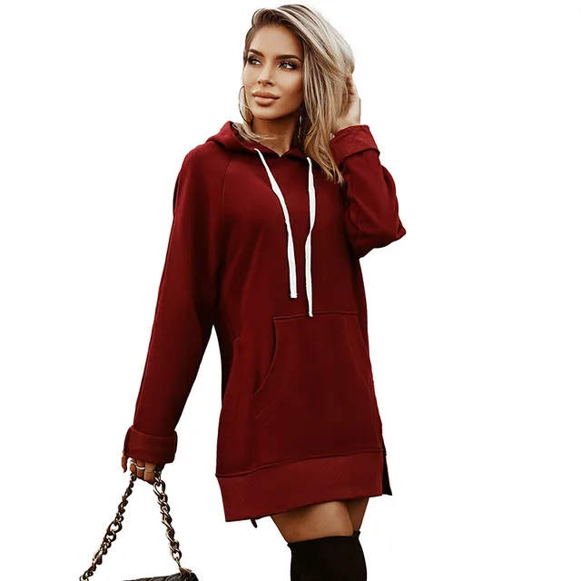 Solid Color Mid length Loose fitting Women's Sweater Red - Shop at LoveMi