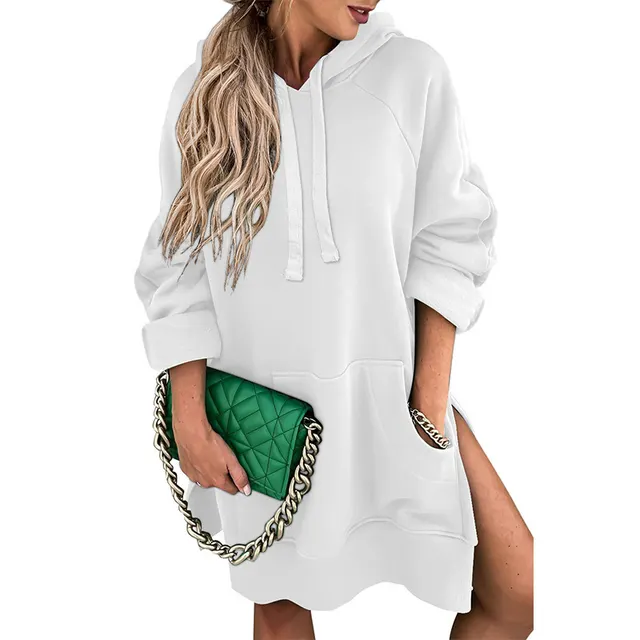 Solid Color Mid length Loose fitting Women's Sweater White - Shop at LoveMi