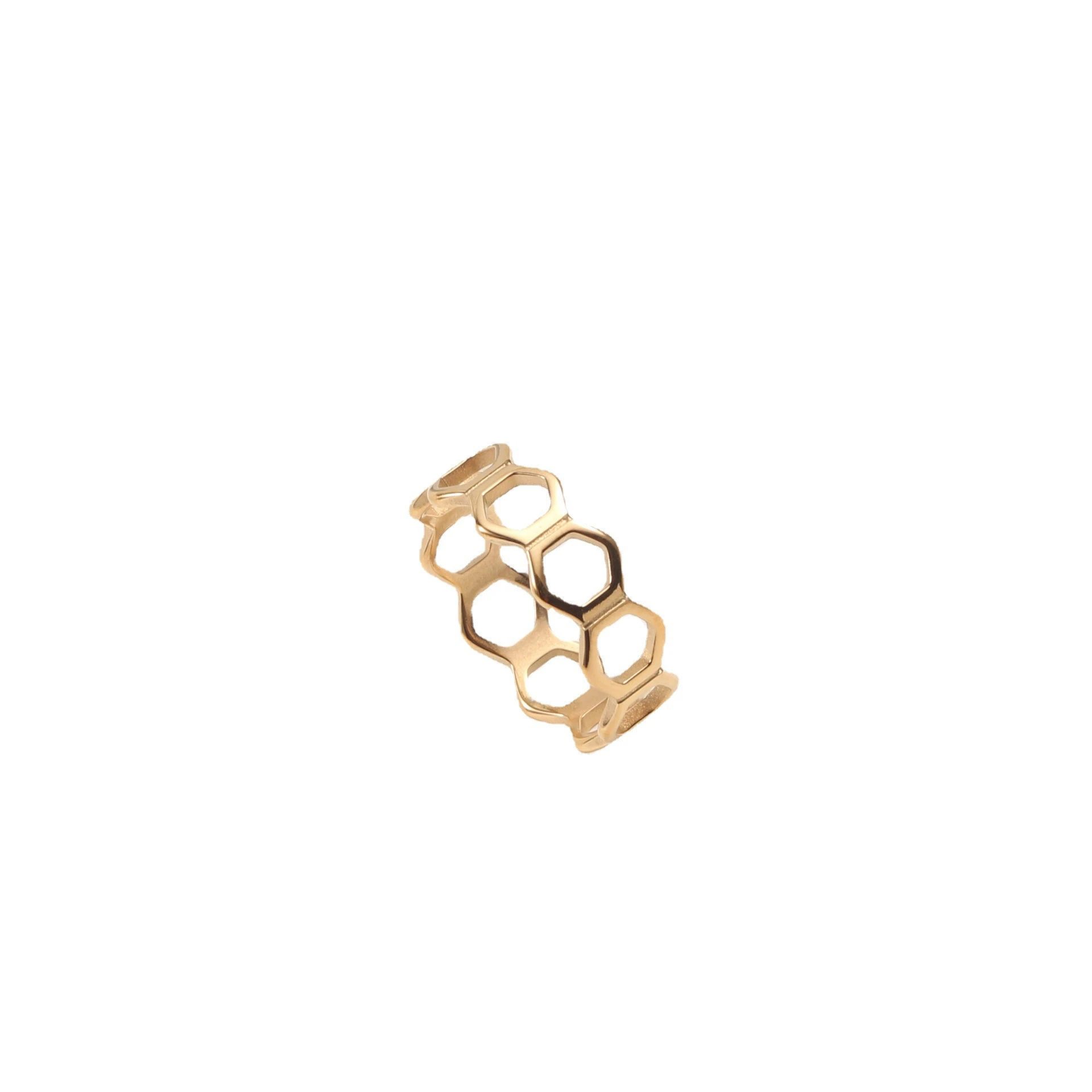 Hollow Honeycomb Ring Titanium Steel Plated 18K Gold - Gold No 7 A713