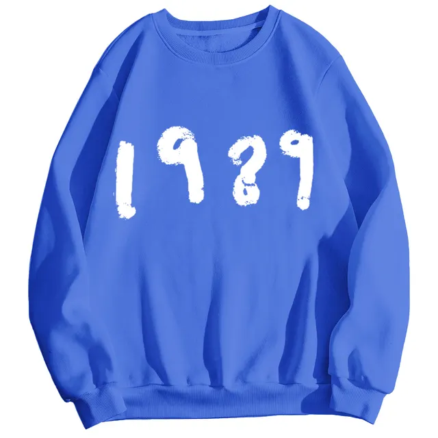 Fashion 1989 Casual Long Sleeve Loose Round Neck Sweater Blue - Shop at LoveMi