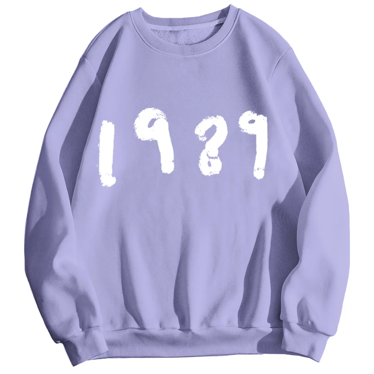 Fashion 1989 Casual Long Sleeve Loose Round Neck Sweater - Light Purple