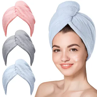 Fashion Hair Drying Towel Shower Cap - Grey And Pink