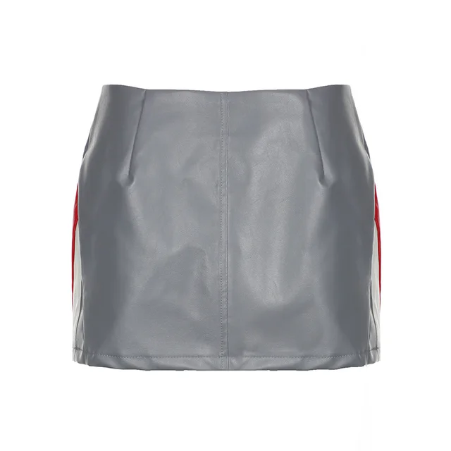 American Street Style Motorcycle Contrast Color Stand up Collar Jacket Gray Skirt - Shop at LoveMi