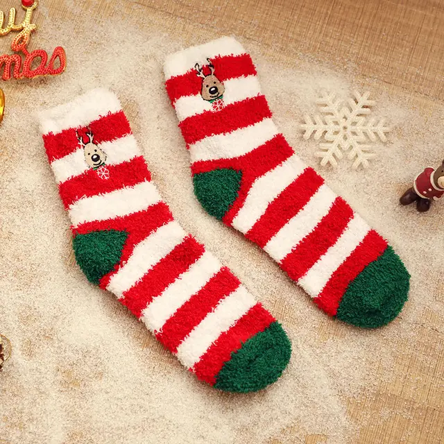 New Coral Velvet Christmas Socks Red Stripe - Shop at LoveMi