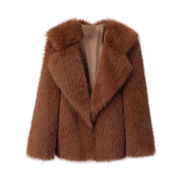 Lapel Leather Fur Coat Women's Artificial Wool Clip Coat Caramel - Shop at LoveMi