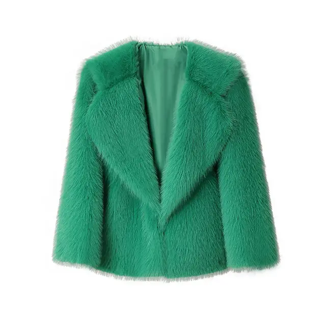 Lapel Leather Fur Coat Women's Artificial Wool Clip Coat Green - Shop at LoveMi