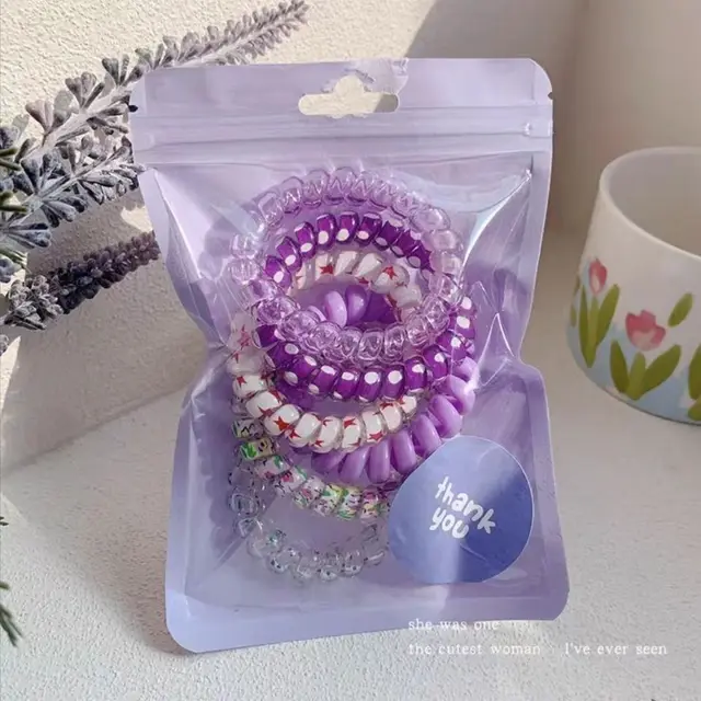 Gradient Color Telephone Line Hair Rope Girls Head Rope Rubber Band Headdress Violet - Shop at LoveMi