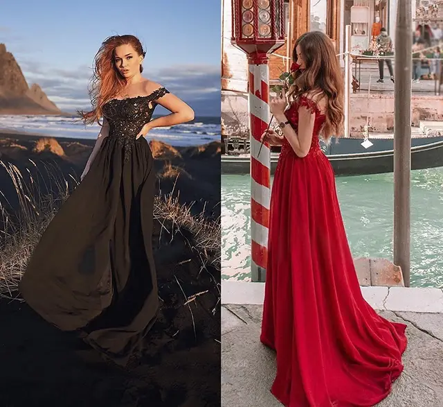 Women's Off shoulder Shoulder baring Long Prom Dress Slit Lace Red - Shop at LoveMi