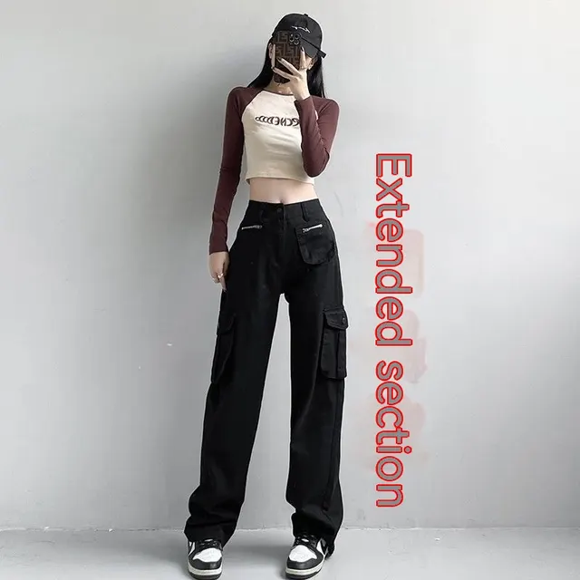 Women's Versatile Loose Pure Cotton Workwear Pants Black Lengthened Thick Oblique - Shop at LoveMi