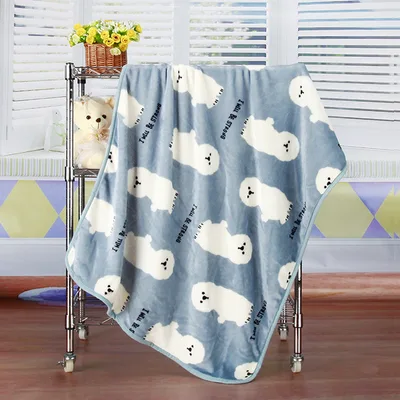 Flannel Coral Fleece Blanket Printed Air Conditioning Blanket Pet Small Bichon Blue - Shop at LoveMi