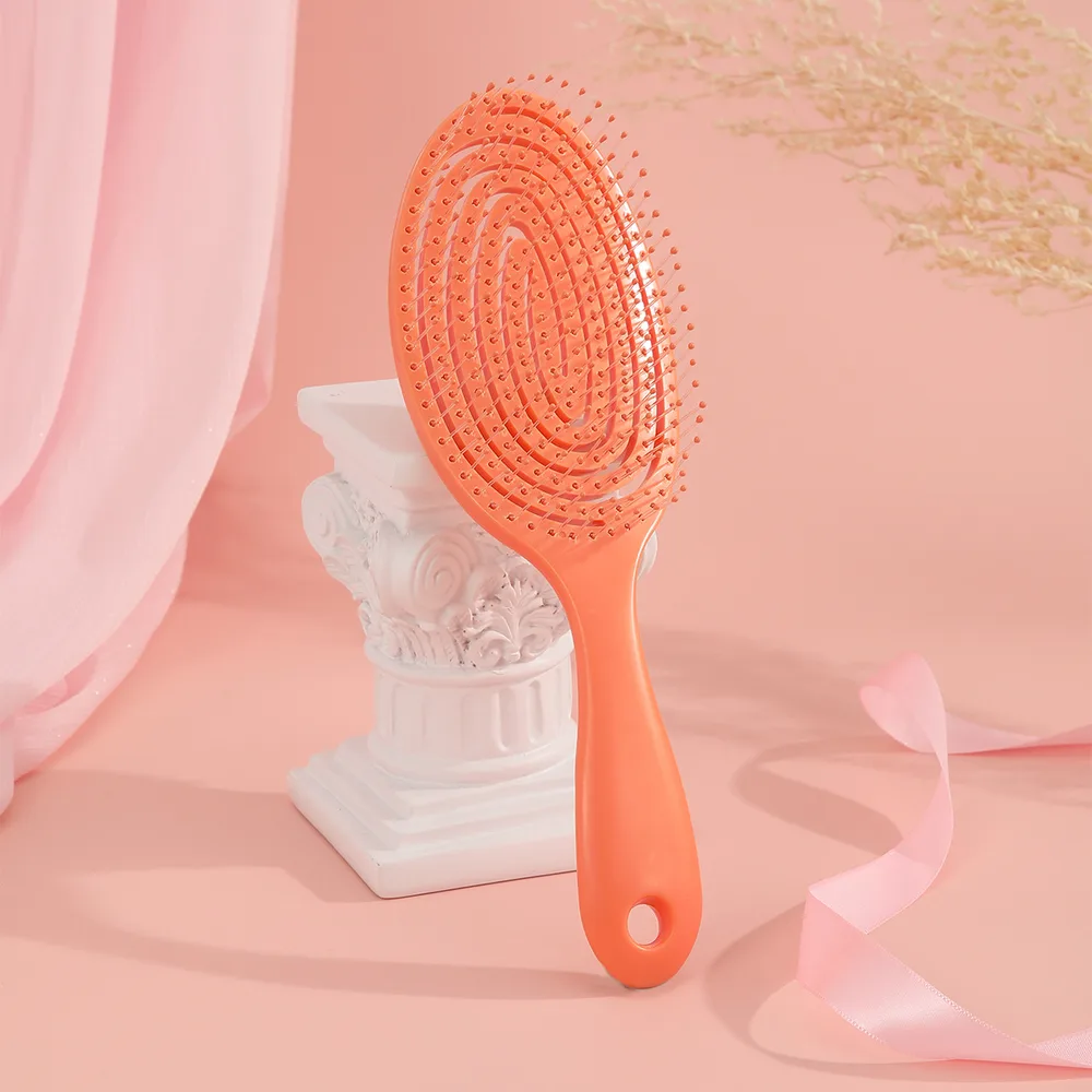 Hollow Hair Handheld Candy Color Dry Comb - Orange - View 1