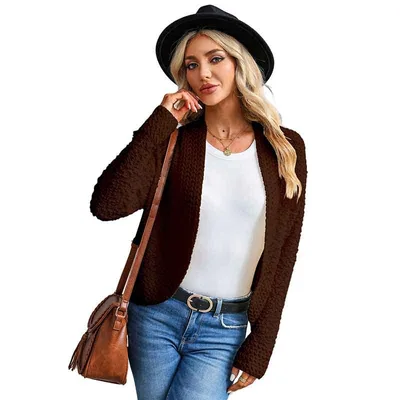 Simple Solid Color Outerwear Knitwear For Women Brown - Shop at LoveMi