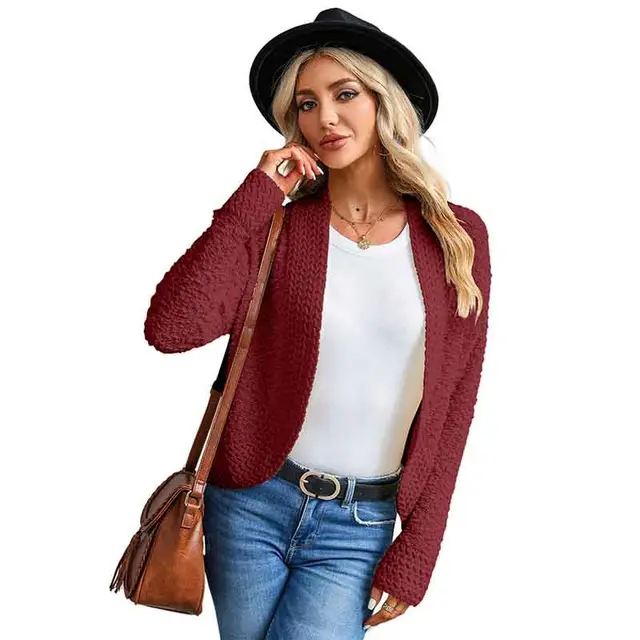 Simple Solid Color Outerwear Knitwear For Women Lc271978 Red - Shop at LoveMi