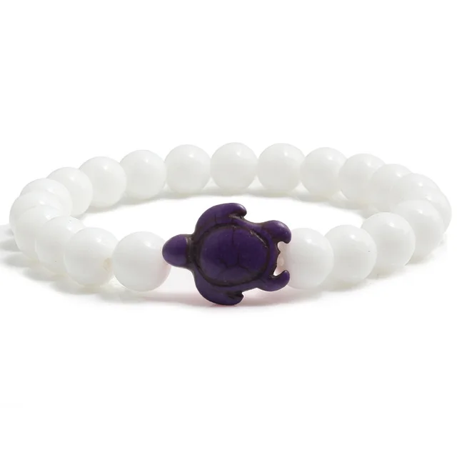 White Porcelain Stone Turtle Bracelet Loose Beads Elastic String Yoga Bracelet Pearl Hand Strap Elastic In Stock Purple - Shop at LoveMi