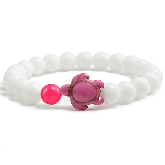 White Porcelain Stone Turtle Bracelet Loose Beads Elastic String Yoga Bracelet Pearl Hand Strap Elastic In Stock Rose - Shop at LoveMi
