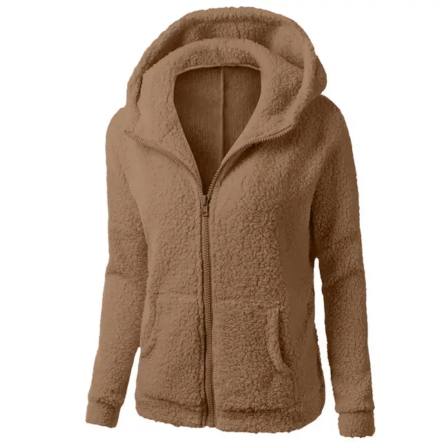 Fashion Zipper Hooded Fleece Shirt Sweater For Women Light Brown - Shop at LoveMi