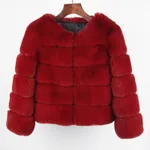 Women's Fox Faux Fur Coat - Red