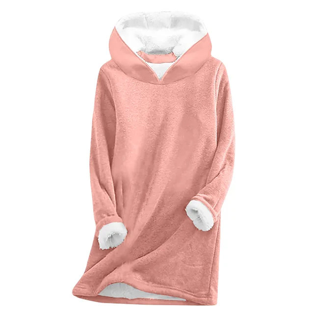 Long Sleeve Casual Thickening Fleece Sweatshirt Pink - Shop at LoveMi