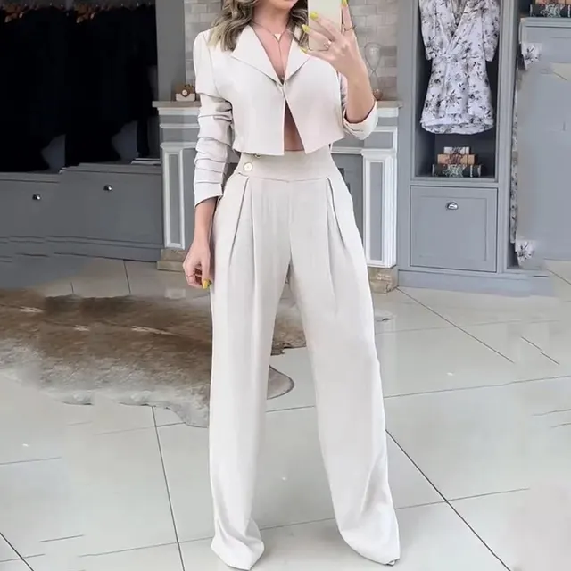 Women's Suit Autumn New Solid Color Loose Trousers Two piece Set White - Shop at LoveMi