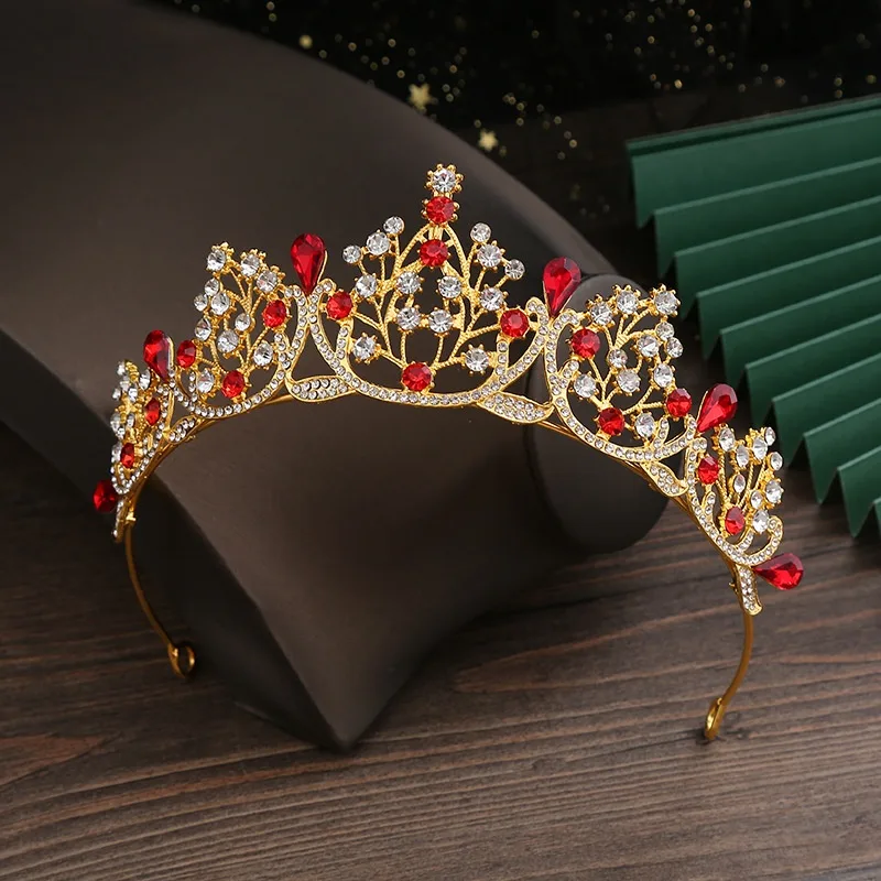 Crown Bridal Headdress Princess Crown Wedding Dress Hair Accessories Gold Red - Shop at LoveMi