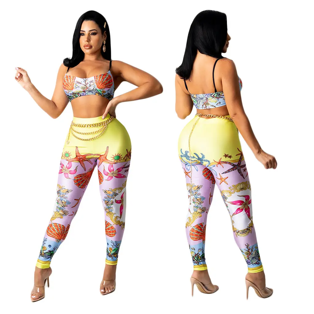 Sexy Fashion Printed Trousers Casual Two-piece Suit - K7034 1