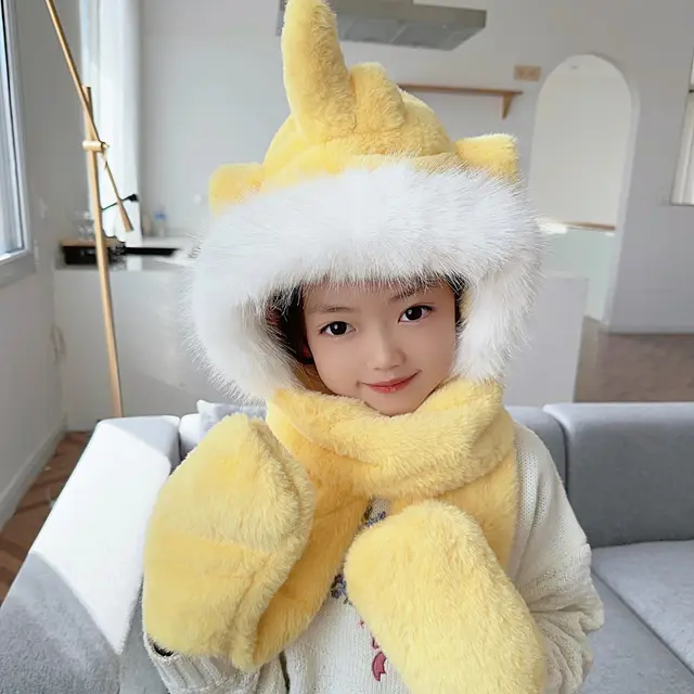 Children's Hat Scarf Gloves One piece Hat Tx Baby Yellow - Shop at LoveMi