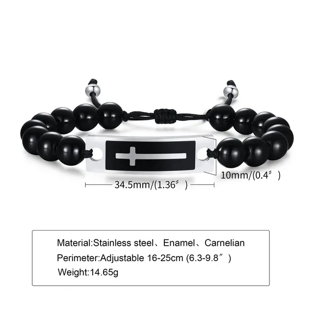 Bracelet Stainless Steel Curved Cross Black Agate Tigereye Beaded Weave Bracelet 1047S1 - Shop at LoveMi
