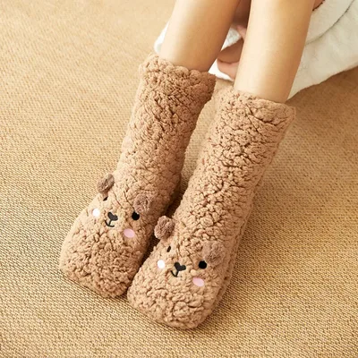 Cartoon Floor Winter Thick Polyester Fleece Fluffy Microfiber Women Fuzzy Socks Funny Fuzzy Dog Slipper Socks For Women Cute Fluffy Thick Warm Winter Socks Microfiber Soft Home Socks Christmas Gift Khaki - Shop at LoveMi