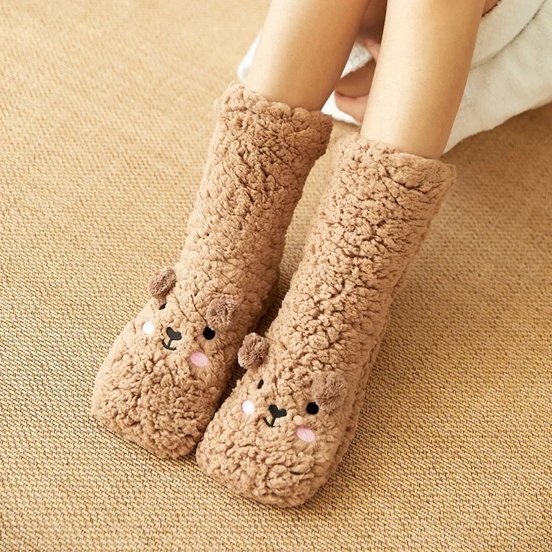 Cartoon Floor Winter Thick Polyester Fleece Fluffy Microfiber Women Fuzzy Socks Funny Fuzzy Dog Slipper Socks For Women Cute Fluffy Thick Warm Wint... Khaki - Shop at LoveMi