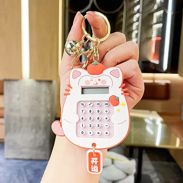 Multifunctional Mini Exquisite Calculator Keychain Pendant Cat Calculator White - Shop at LoveMi