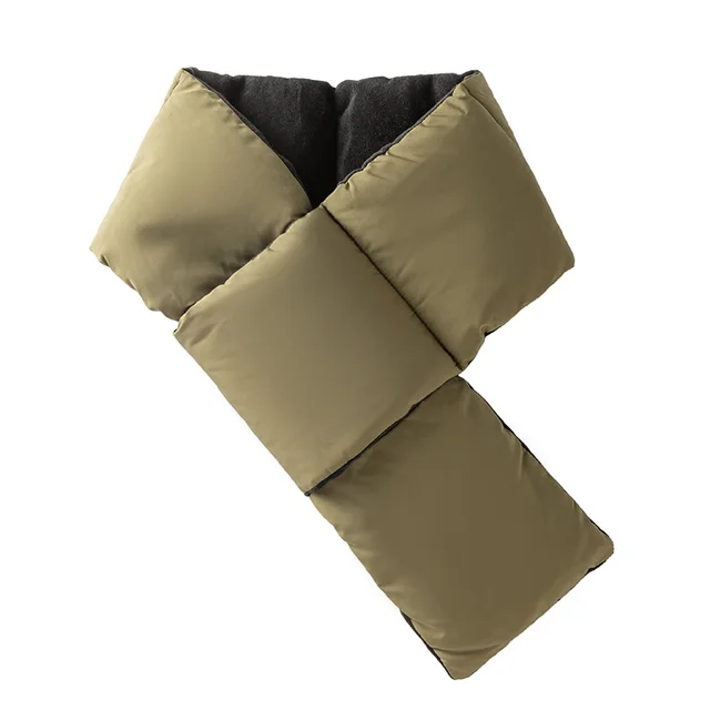 Warm Cross design Pocket Scarf For Women Winter Outdoor Sports Skiing Cold proof Down Cotton Plus Velvet Short Scarf Army Green - Shop at LoveMi