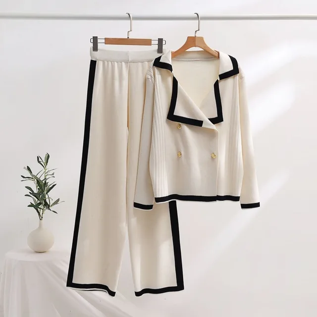 Women's Autumn Knitted Wide leg Pants Two piece Set Apricot - Shop at LoveMi