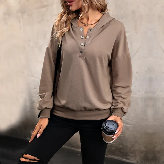 Women's Solid Color Long sleeved Hoodie Brown - Shop at LoveMi