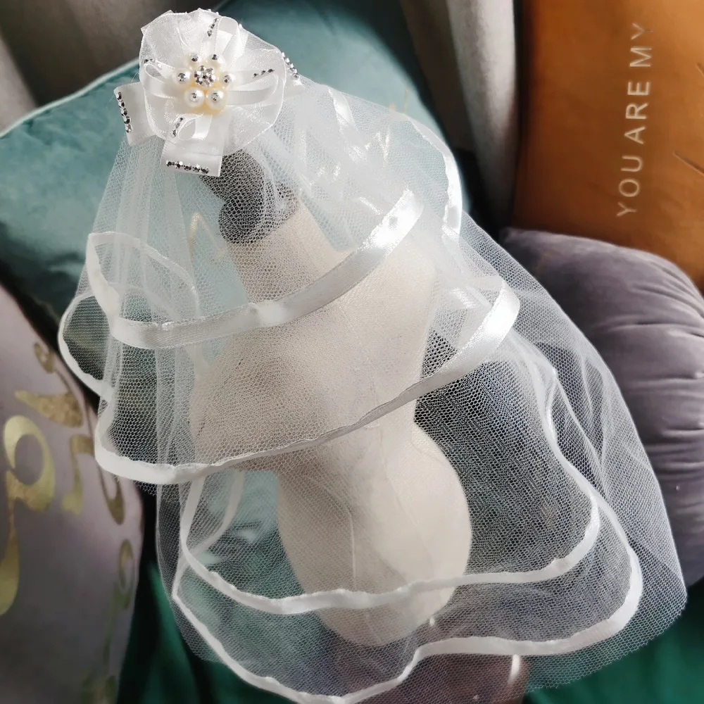 Pahnli Favorite Pet Dog Supplies Accessory Headdress Jewelry Hairpin Bow Lace - White Veil