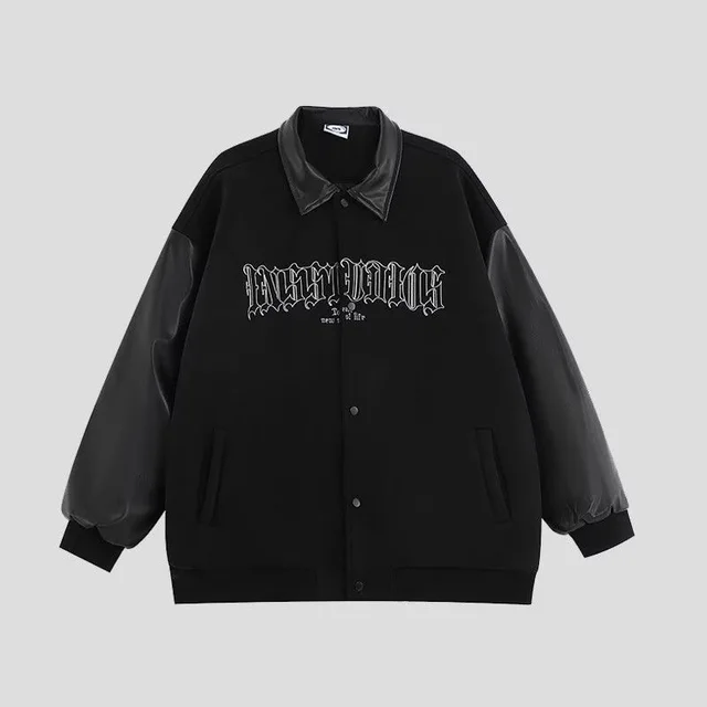Printed Suede Baseball Jacket For Men Hip Hop Fashion Design Loose Couple Coat For Women Black - Shop at LoveMi