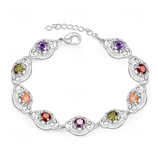 Colorful Zircon Bracelet Female European And American Fashion Creative Crystal Bracelet Ornament Cross border Silver - Shop at LoveMi