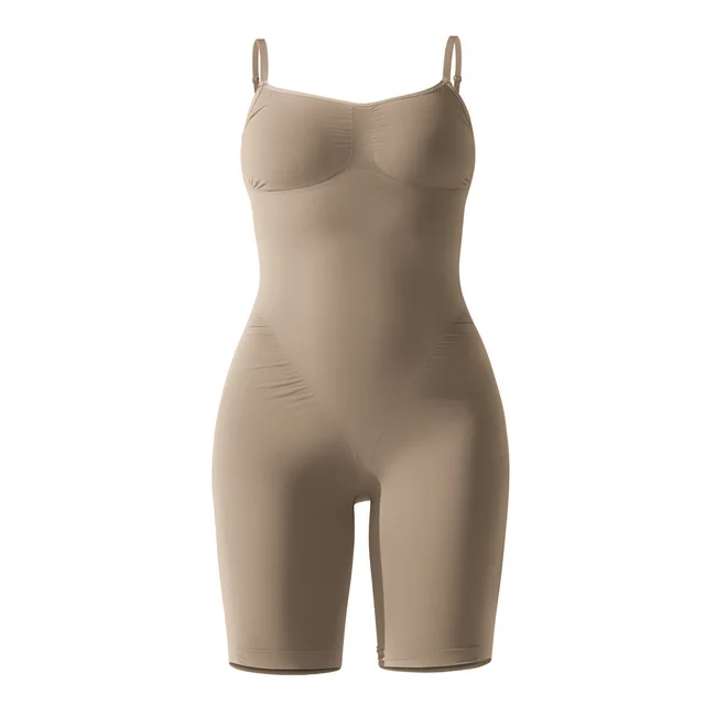 High Elastic Jumpsuit Shorts Sports Running Fitness Clothes Women 6615 Body Shaper Light Coffee - Shop at LoveMi