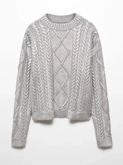 Fashion Metal Rib Twisted Sweater Pullover Silver - Shop at LoveMi