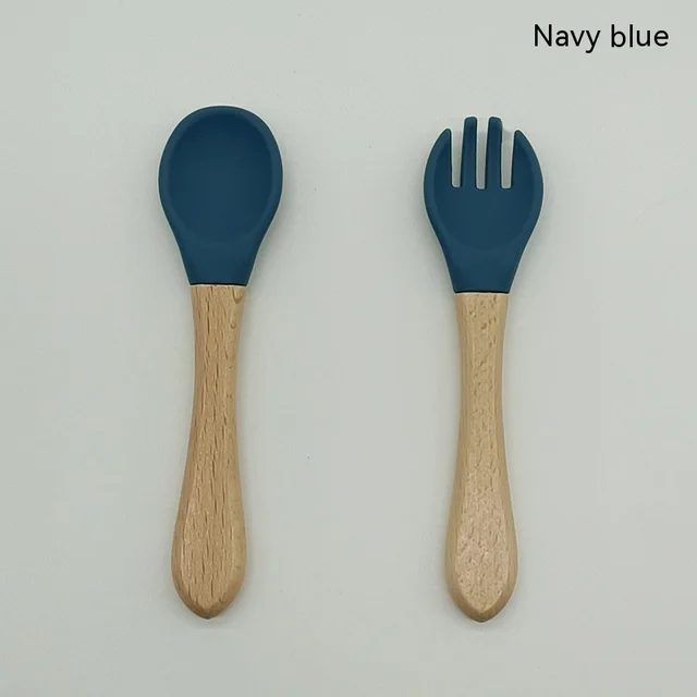 Pedology Eating Edible Silicon Spoon And Fork Set Dark Blue - Shop at LoveMi