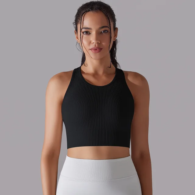 Seamless Knitted Solid Color I shaped Beauty Back Yoga Vest Black - Shop at LoveMi