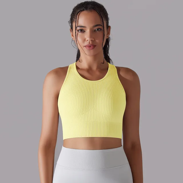 Seamless Knitted Solid Color I shaped Beauty Back Yoga Vest Light Yellow - Shop at LoveMi