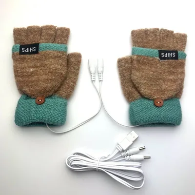 USB Electrically Heated Gloves Half Finger Gloves Indoor Outdoor Brown Green - Shop at LoveMi
